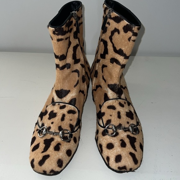 Gucci Lilian Horsebit Pony Hair Leopard Ankle Boot Size 41 - Picture 1 of 13